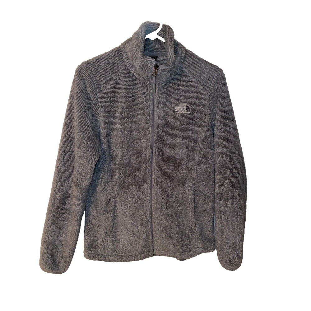 The North Face Jacket Women's S Gray Full Zip Fleece Fuzzy Furry Mock Neck